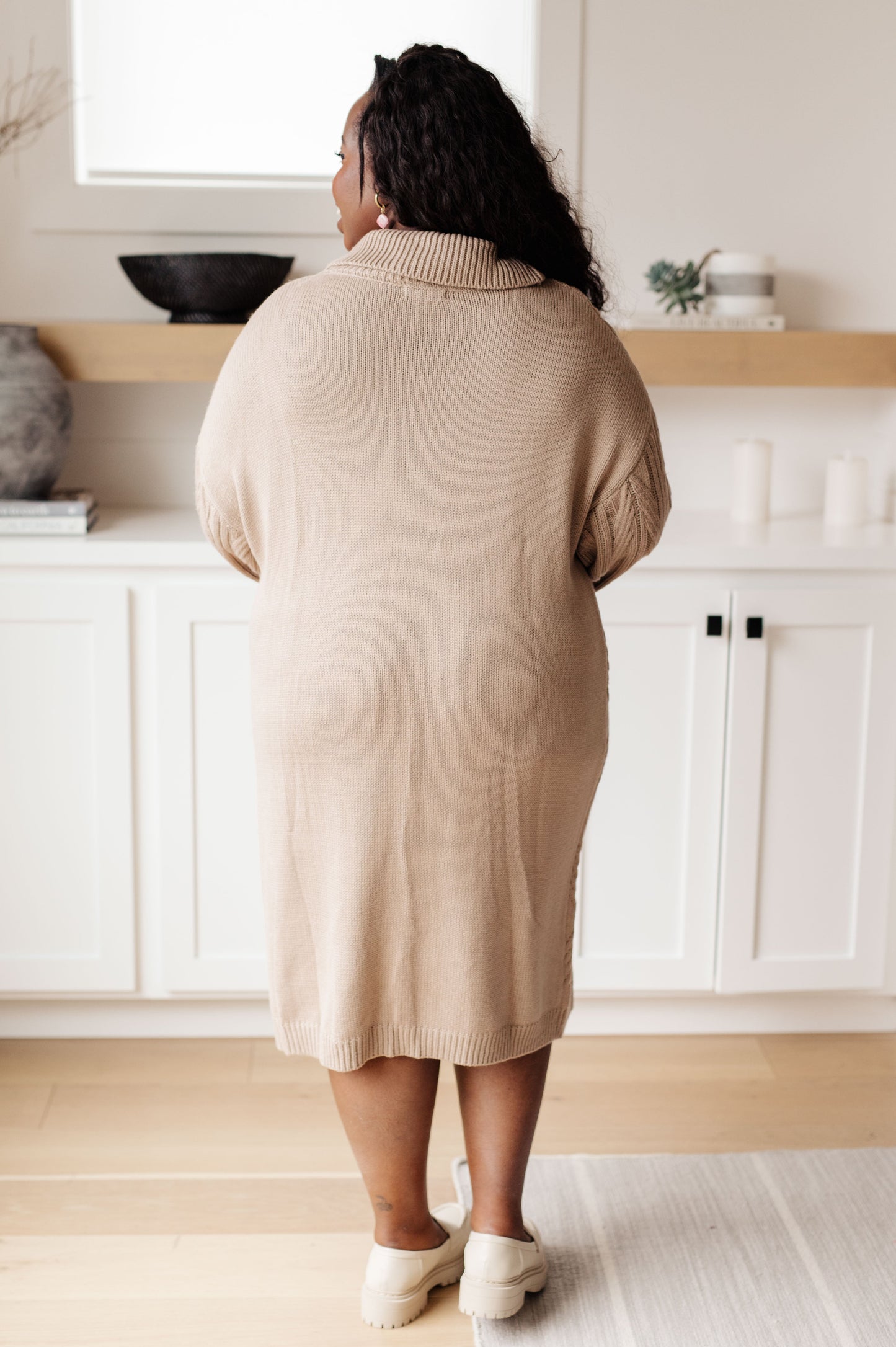 Bundled Beauty Turtleneck Sweater Dress | Cable Knit Midi Dress with Pockets