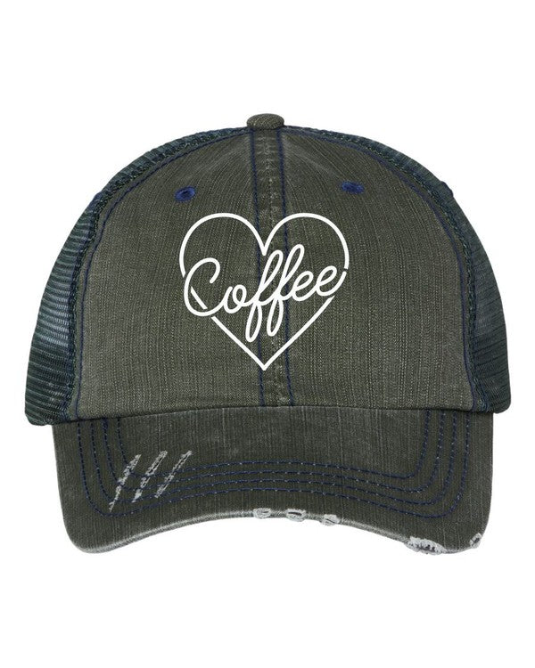 Heart and Coffee Embroidered Trucker Hat Baseball Cap