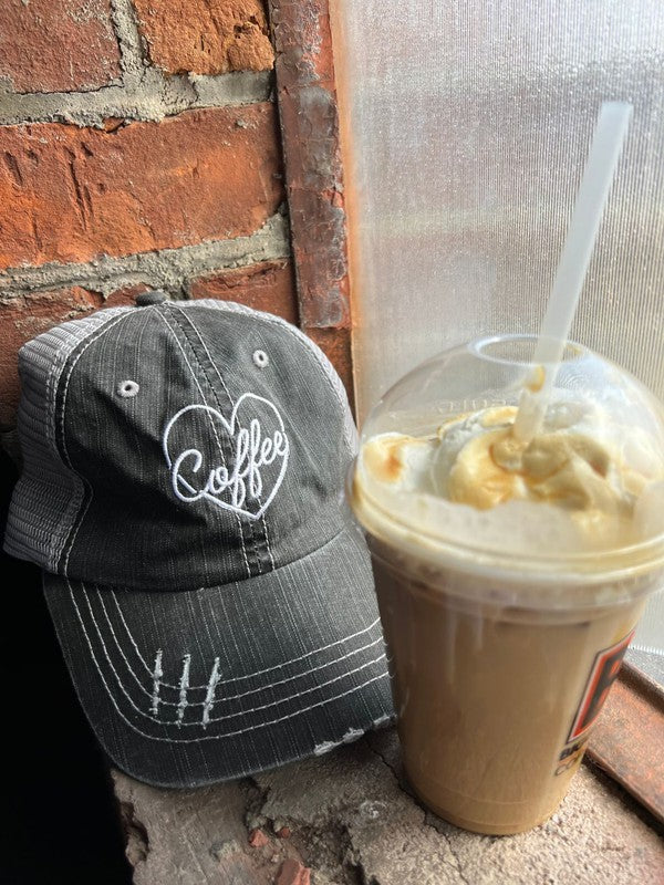 Heart and Coffee Embroidered Trucker Hat Baseball Cap