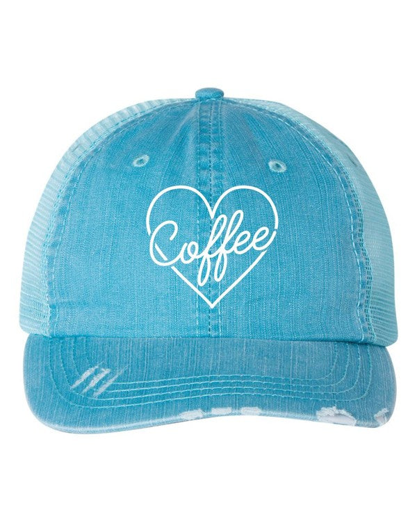 Heart and Coffee Embroidered Trucker Hat Baseball Cap