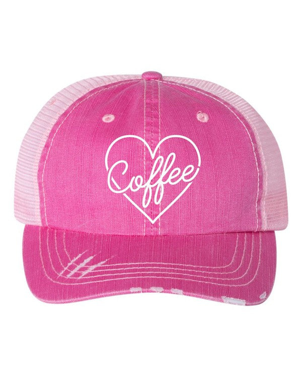 Heart and Coffee Embroidered Trucker Hat Baseball Cap