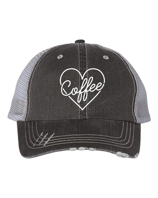 Heart and Coffee Embroidered Trucker Hat Baseball Cap