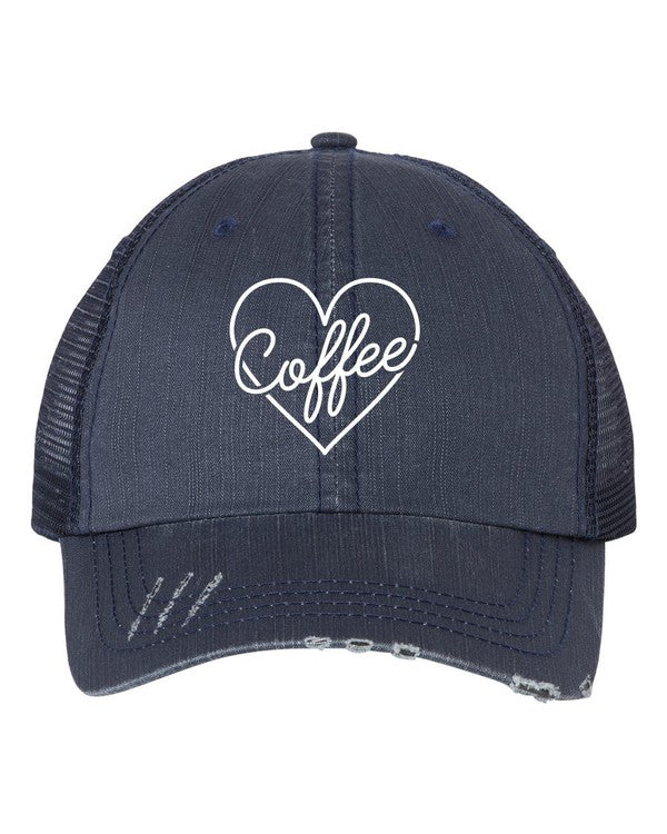 Heart and Coffee Embroidered Trucker Hat Baseball Cap