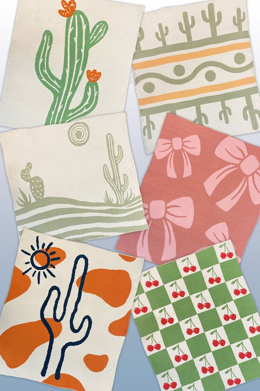 Novelty blanket Cacti, Cherries, Mushrooms, Bows Throw Blanket