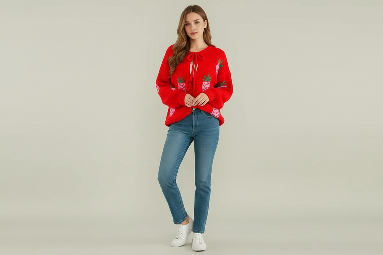 Strawberry Tie front Cardigan