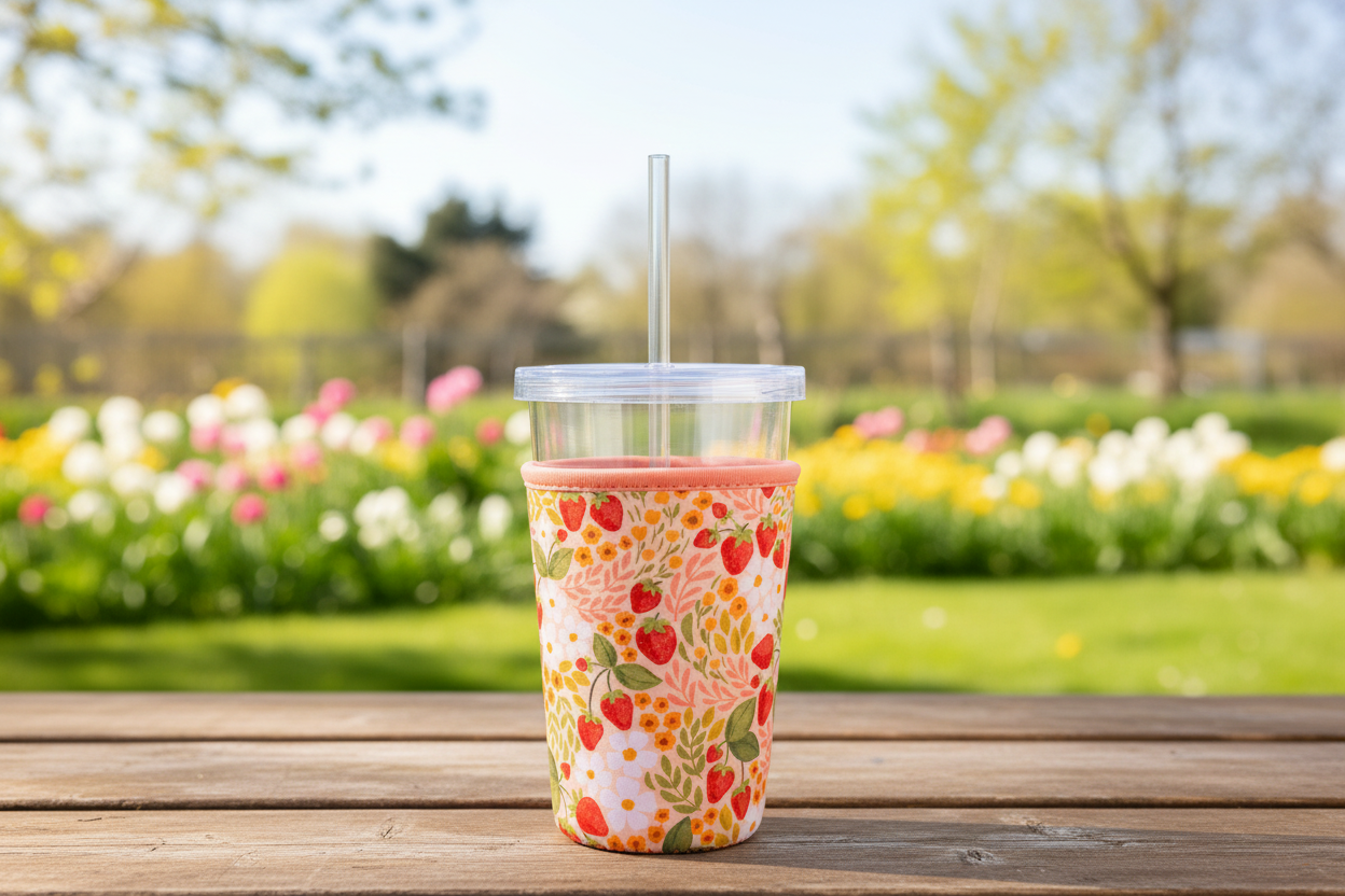 Strawberry Patch Iced Coffee Sleeve – Neoprene Drink Koozie for To-Go Cups