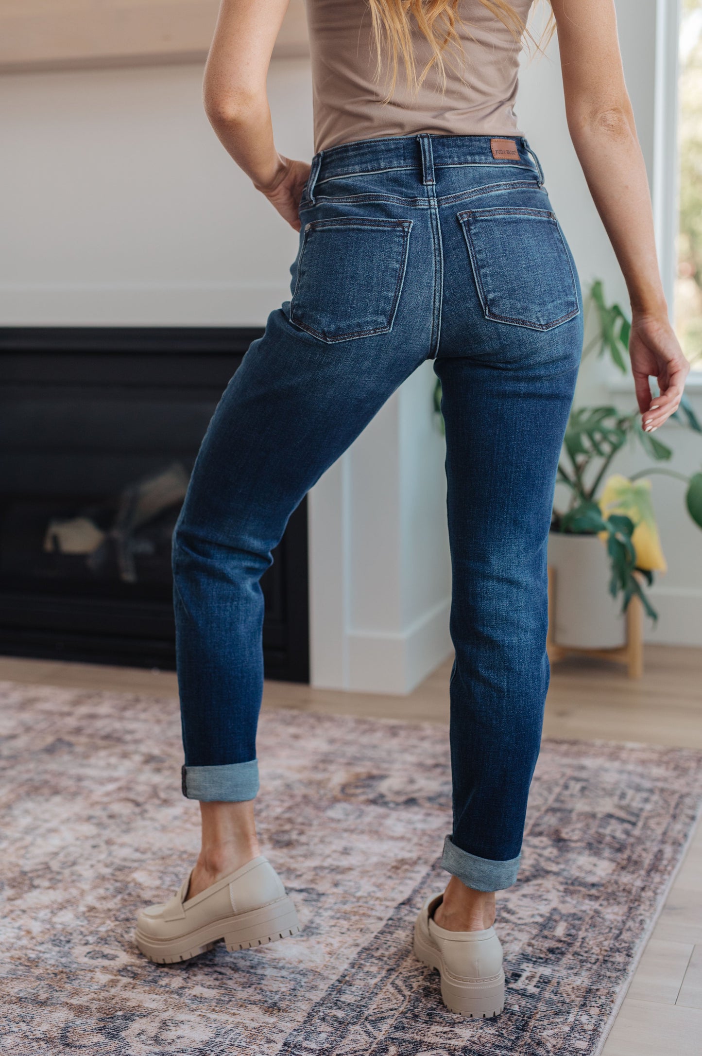 Amber Cuffed Slim Fit Dark Wash Jeans