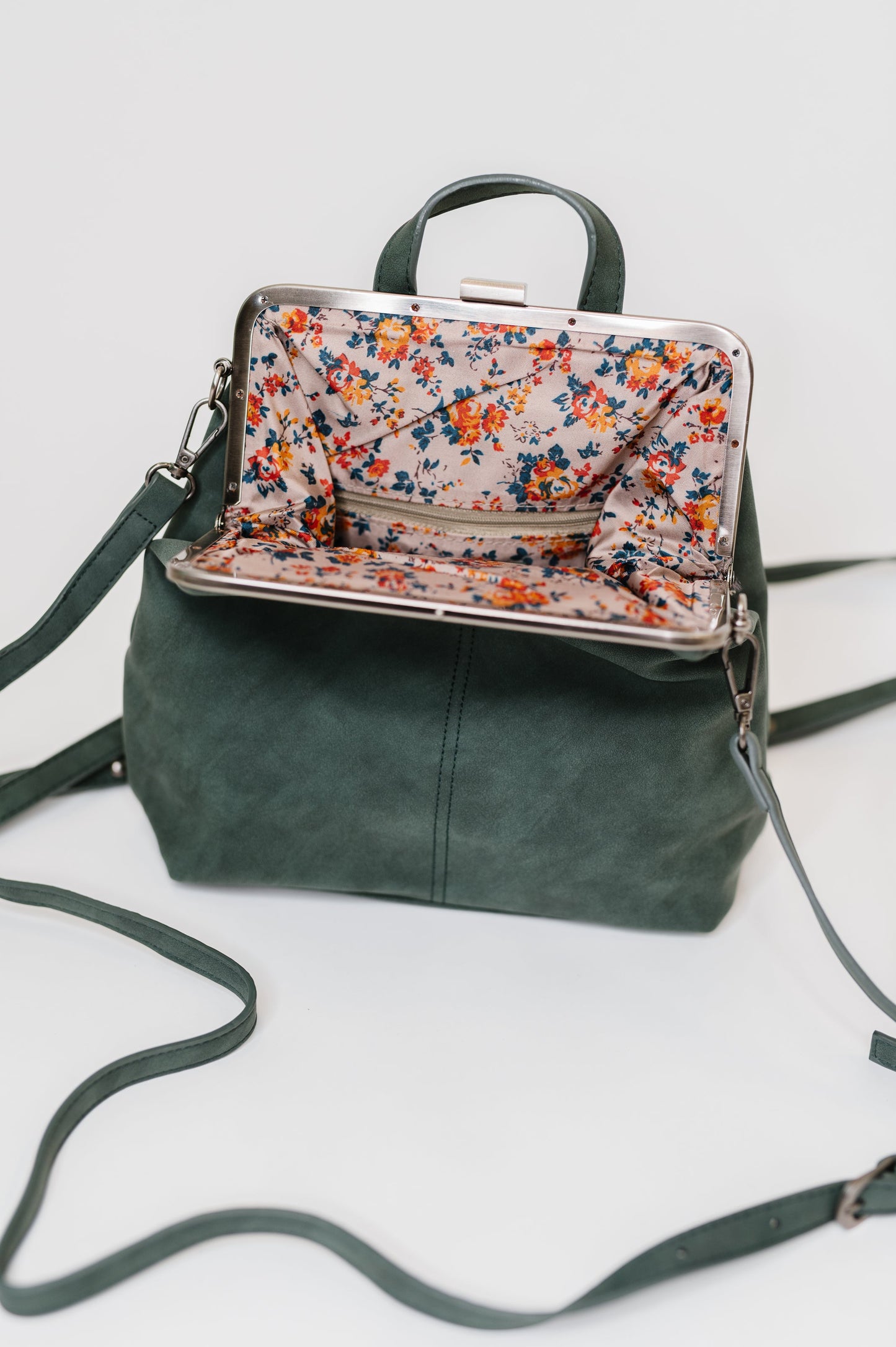 Charcoal Gray Vegan Leather Backpack – Hands-Free Convertible Bag with Floral Lining