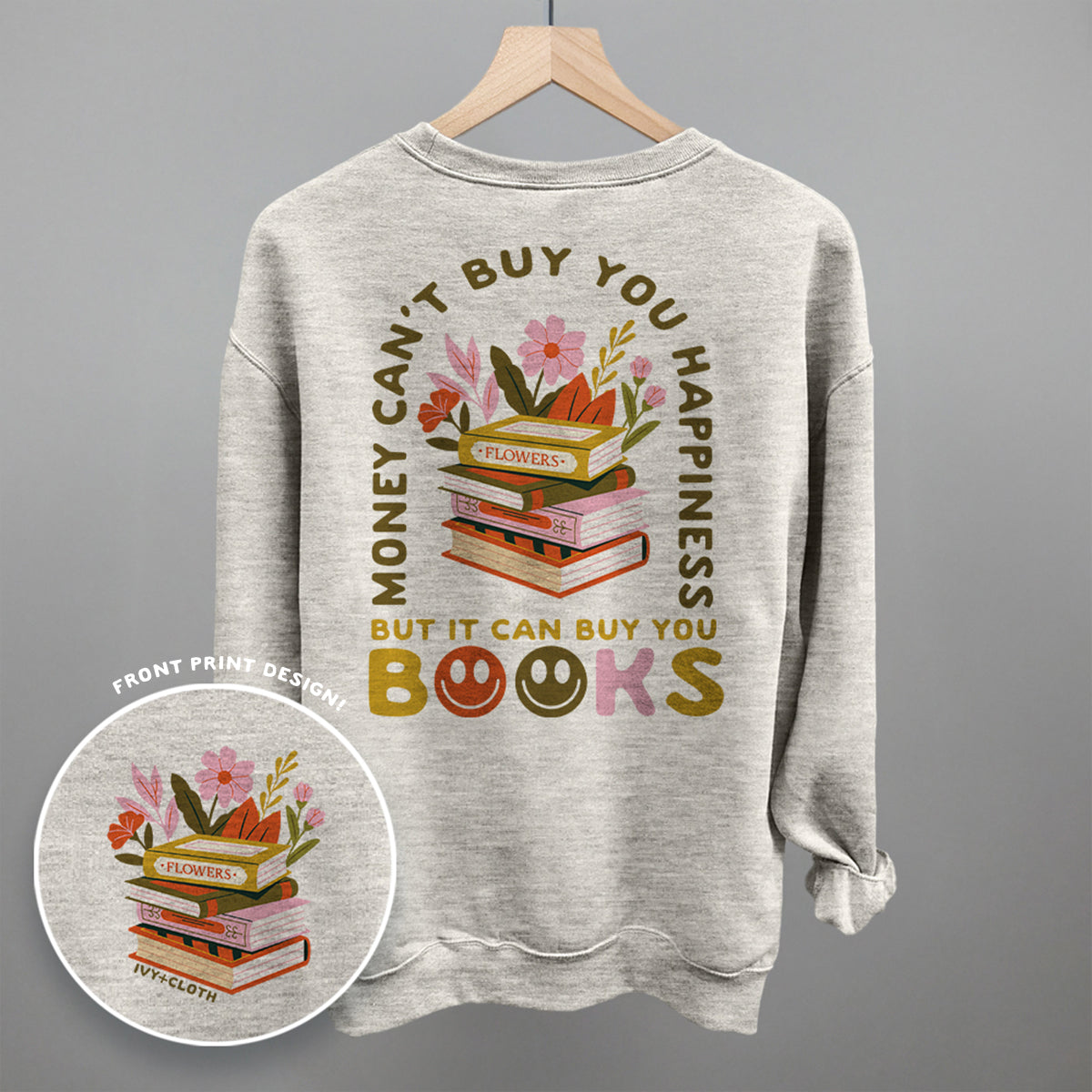 Retro Book Stack T-Shirt - Cozy Pastel Bookish Graphic Tee (Back Print)