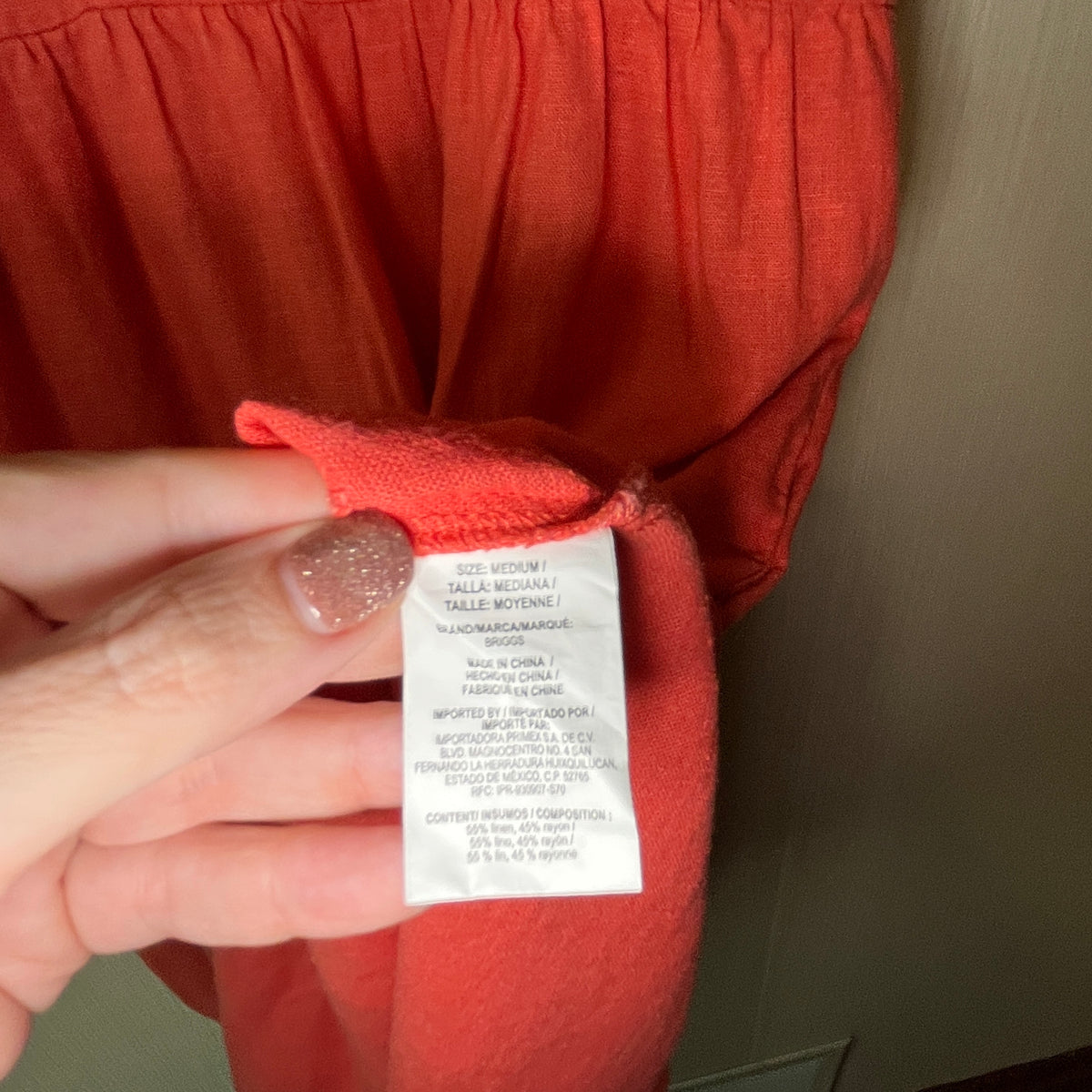 Briggs New York Coral Linen Rayon Blend V Neck Short Sleeve Dress Medium