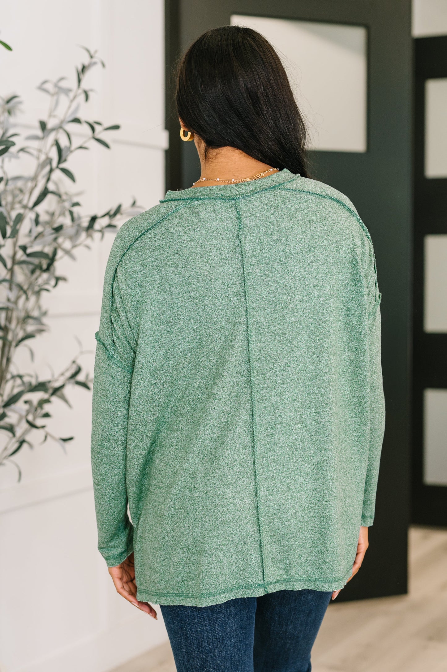 Mellow Mood Heathered Pullover in Green| Soft High Stretch Casual Women’s Sweatshirt