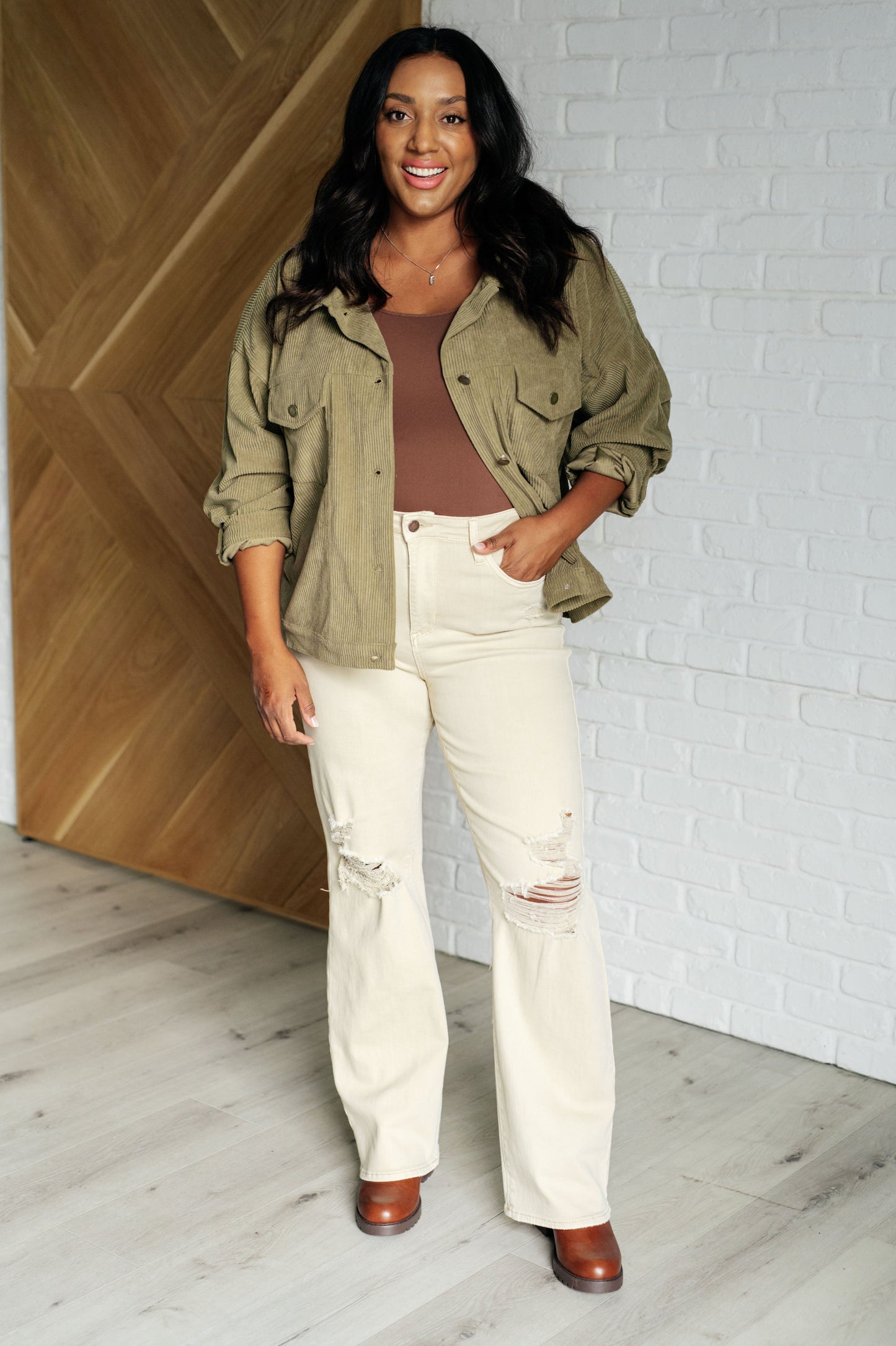Primrose Corduroy Jacket – Oversized Button-Up with Pleated Sleeve Detail