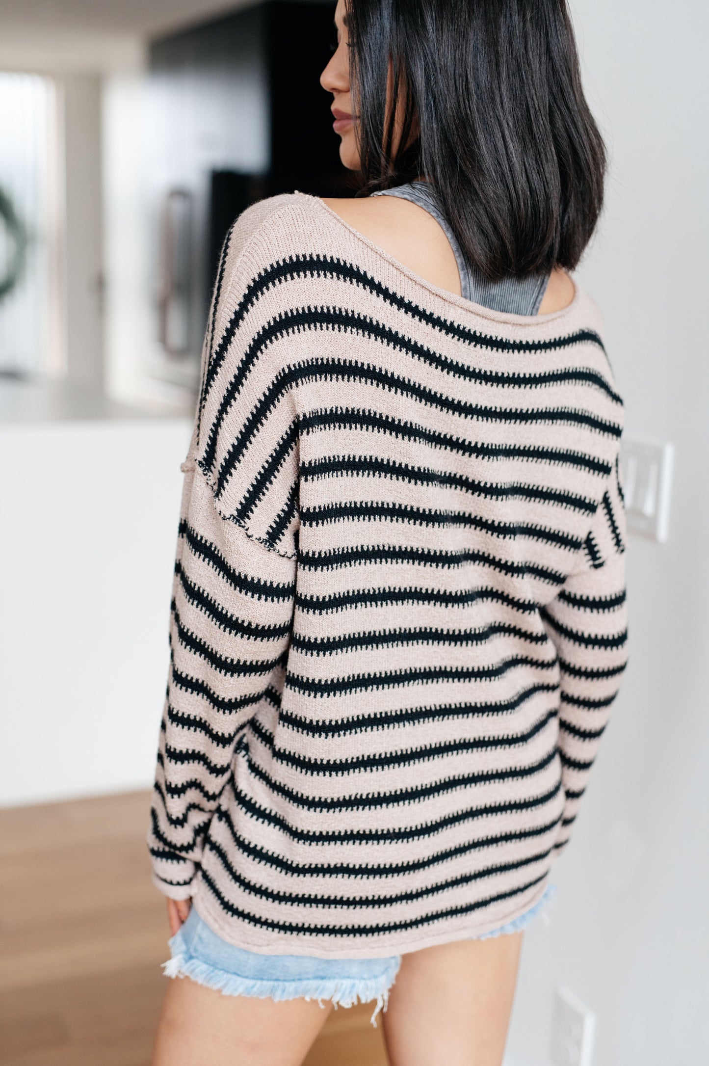 Self Assured Striped Sweater – Boat Neck Drop Shoulder Knit Sweater