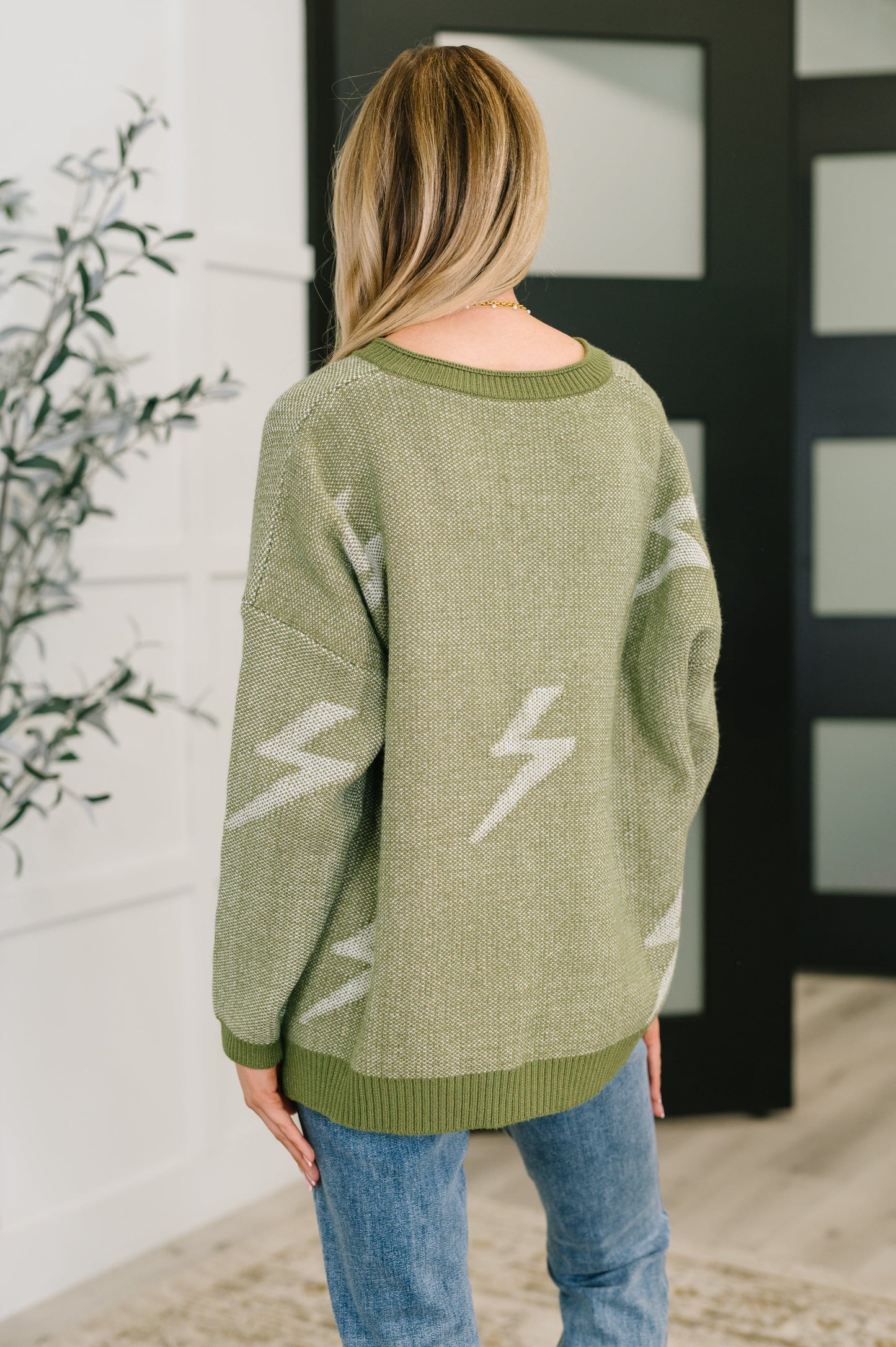 Shock Value V-Neck Sweater in Olive | Relaxed Fit Banded Ribbed Hem Sweater | Cozy Midweight Knit
