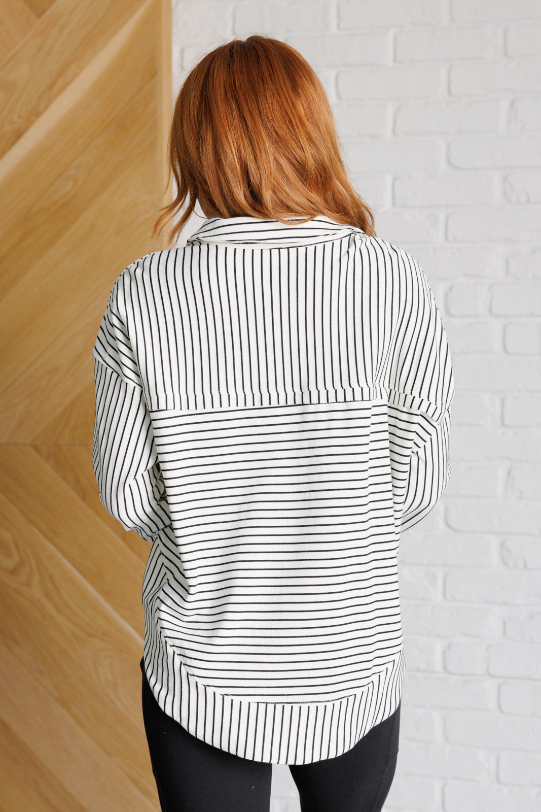 Striped Serendipity Collared Pullover – Grommet Detail French Terry Sweater