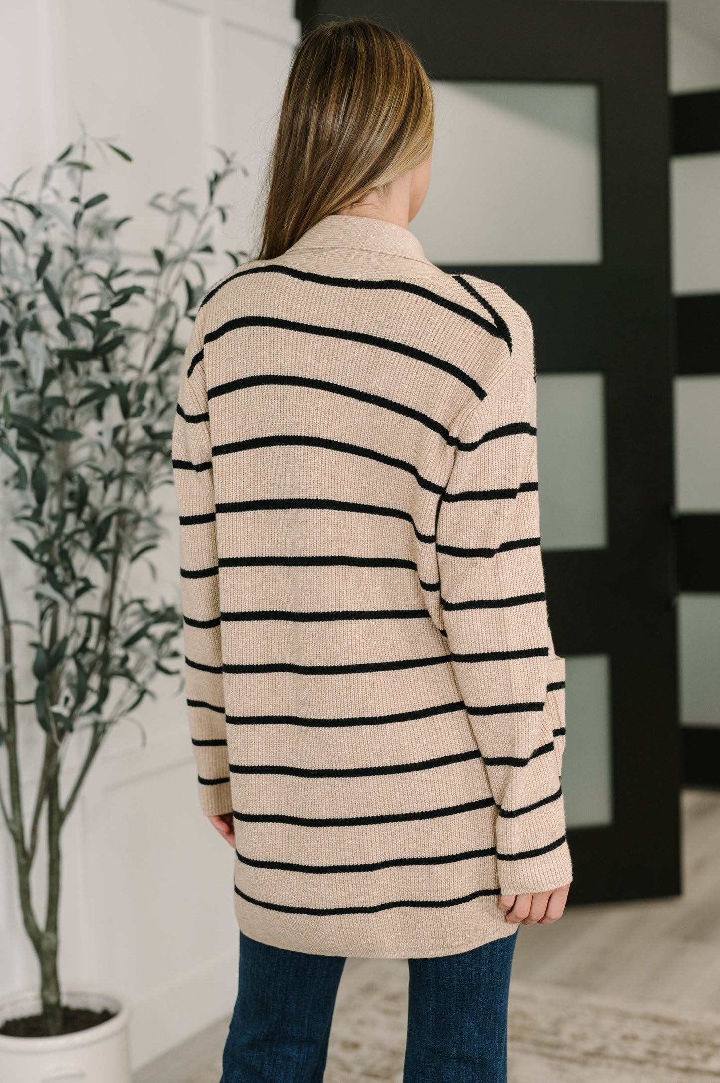 Under Wraps Striped Cardigan – Cozy Open Front Shawl Neck Sweater with Pockets | Women’s Boutique Layer