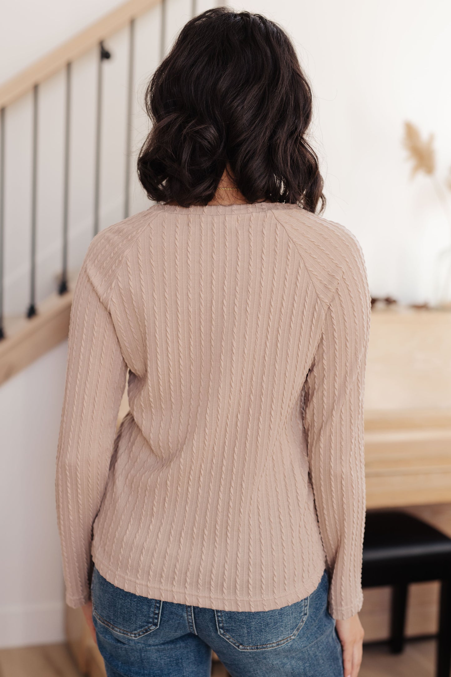 Winding Down Cable Detail Top – Textured Knit Raglan Sleeve Pullover