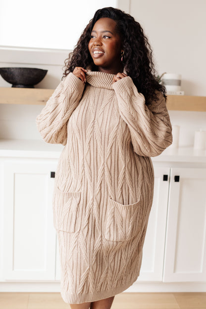 Bundled Beauty Turtleneck Sweater Dress | Cable Knit Midi Dress with Pockets