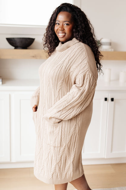 Bundled Beauty Turtleneck Sweater Dress | Cable Knit Midi Dress with Pockets