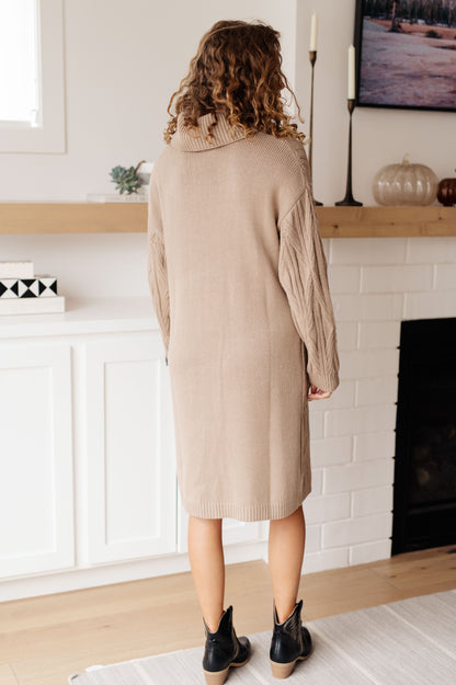 Bundled Beauty Turtleneck Sweater Dress | Cable Knit Midi Dress with Pockets