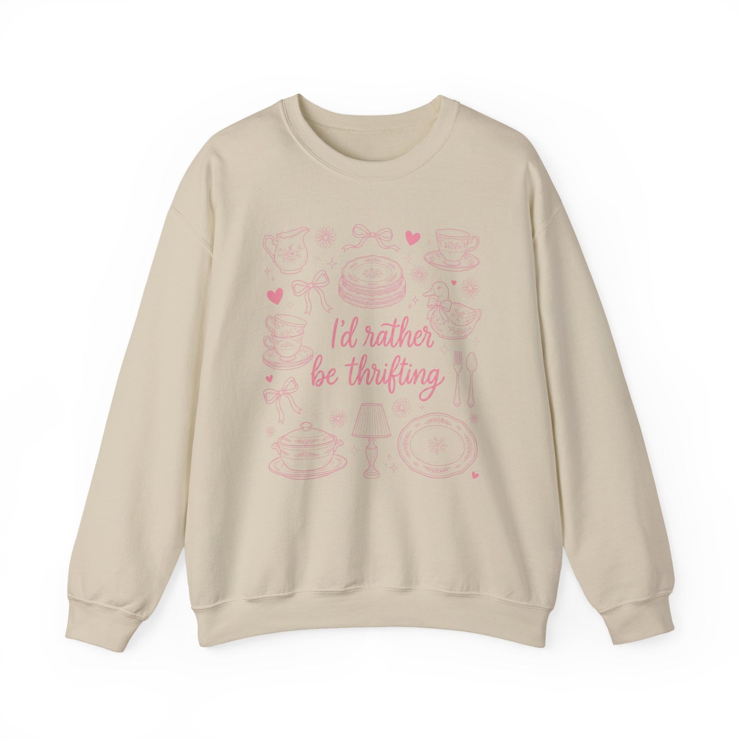 Soft Girl Thrifting Graphic Tee - Pink Bow Cottagecore Antique Lover Pullover
