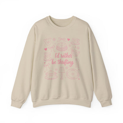 Soft Girl Thrifting Graphic Tee - Pink Bow Cottagecore Antique Lover Pullover