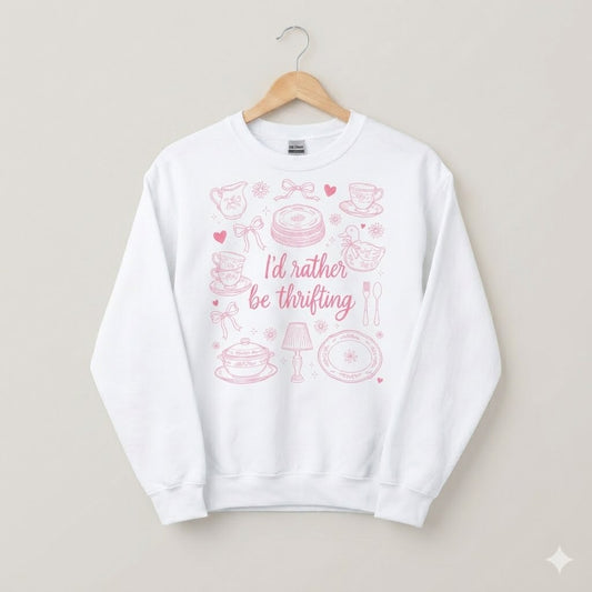 Soft Girl Thrifting Graphic Tee - Pink Bow Cottagecore Antique Lover Pullover