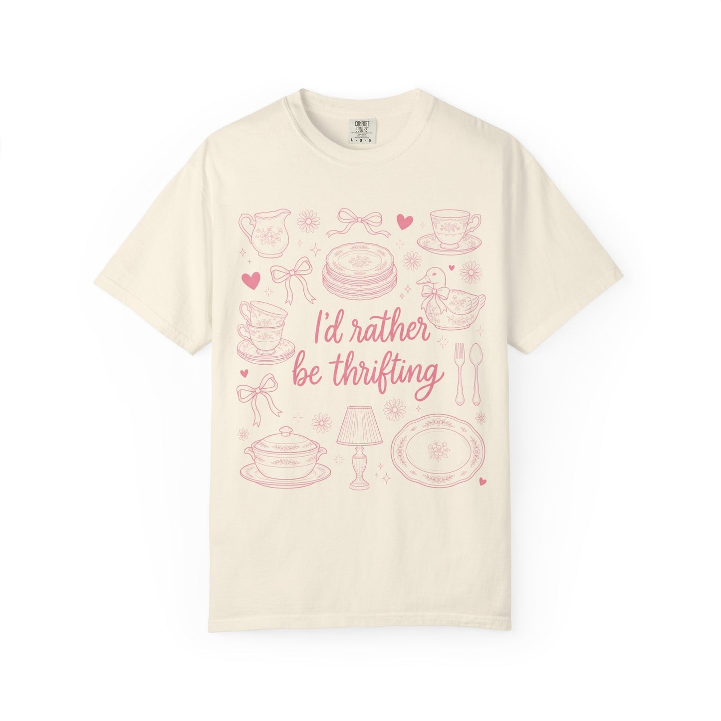 Comfort Colors Thrifting Shirt - Pink Bow Cottagecore Antique Lover Tee