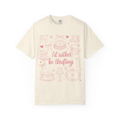Comfort Colors Thrifting Shirt - Pink Bow Cottagecore Antique Lover Tee