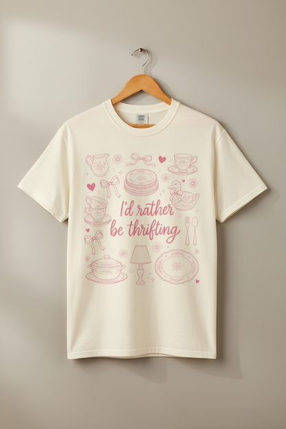 Comfort Colors Thrifting Shirt - Pink Bow Cottagecore Antique Lover Tee
