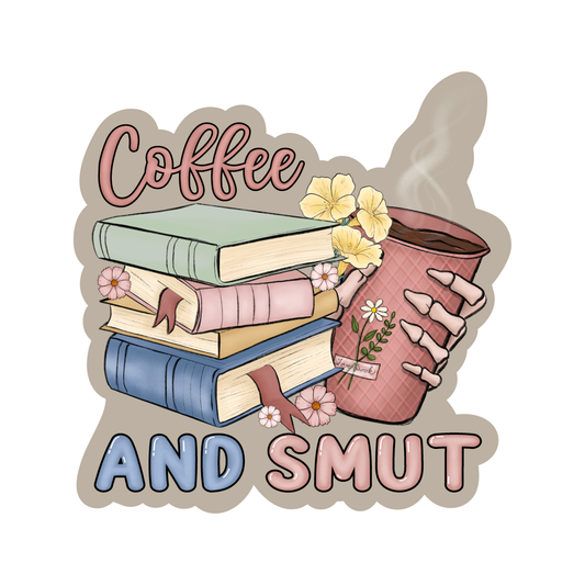 Coffee and Smut Vinyl Sticker | Earth Tone Bookish Sticker | Reader Humor Merch