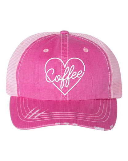Heart and Coffee Embroidered Trucker Hat Baseball Cap
