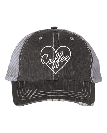 Heart and Coffee Embroidered Trucker Hat Baseball Cap