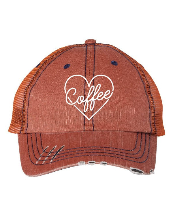 Heart and Coffee Embroidered Trucker Hat Baseball Cap