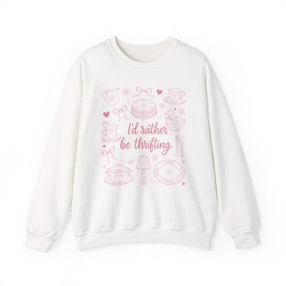 Soft Girl Thrifting Graphic Tee - Pink Bow Cottagecore Antique Lover Pullover