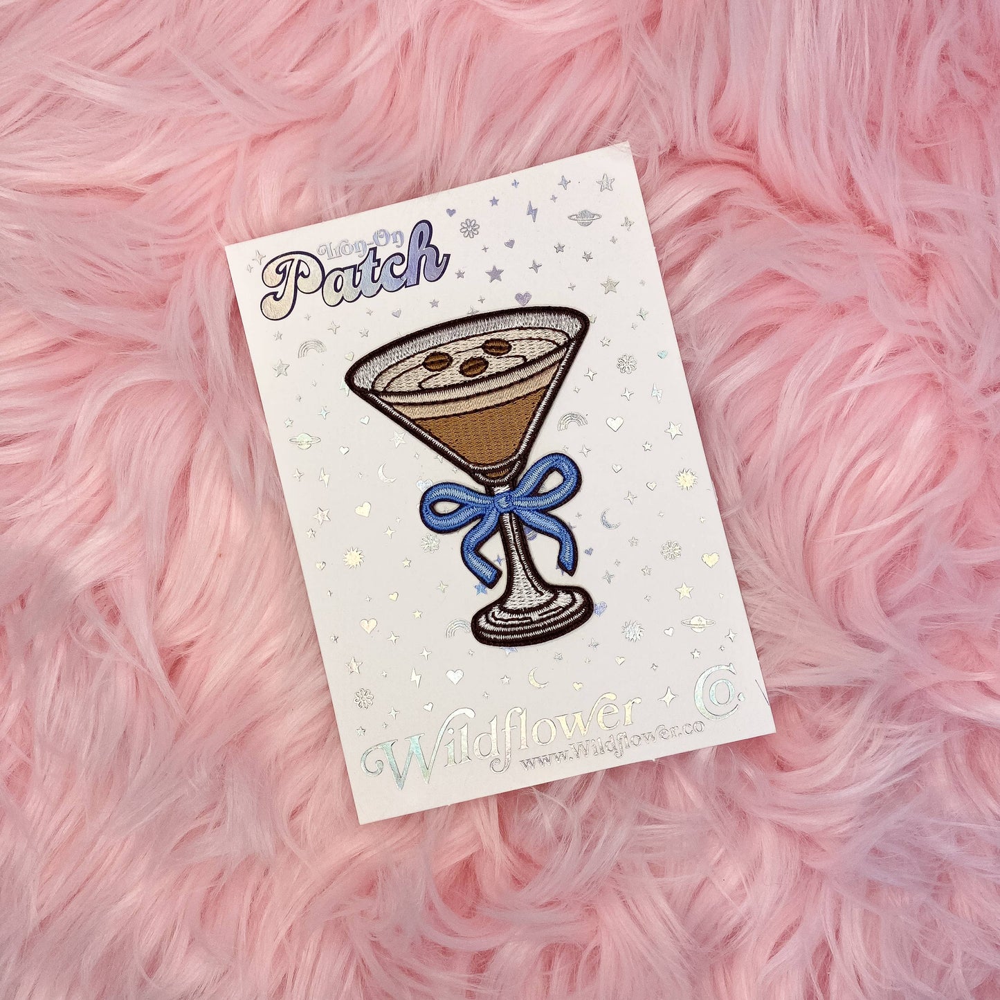 Espresso Martini Iron-On Patch – “It’s Always Tini Time” Bow Embroidered Patch