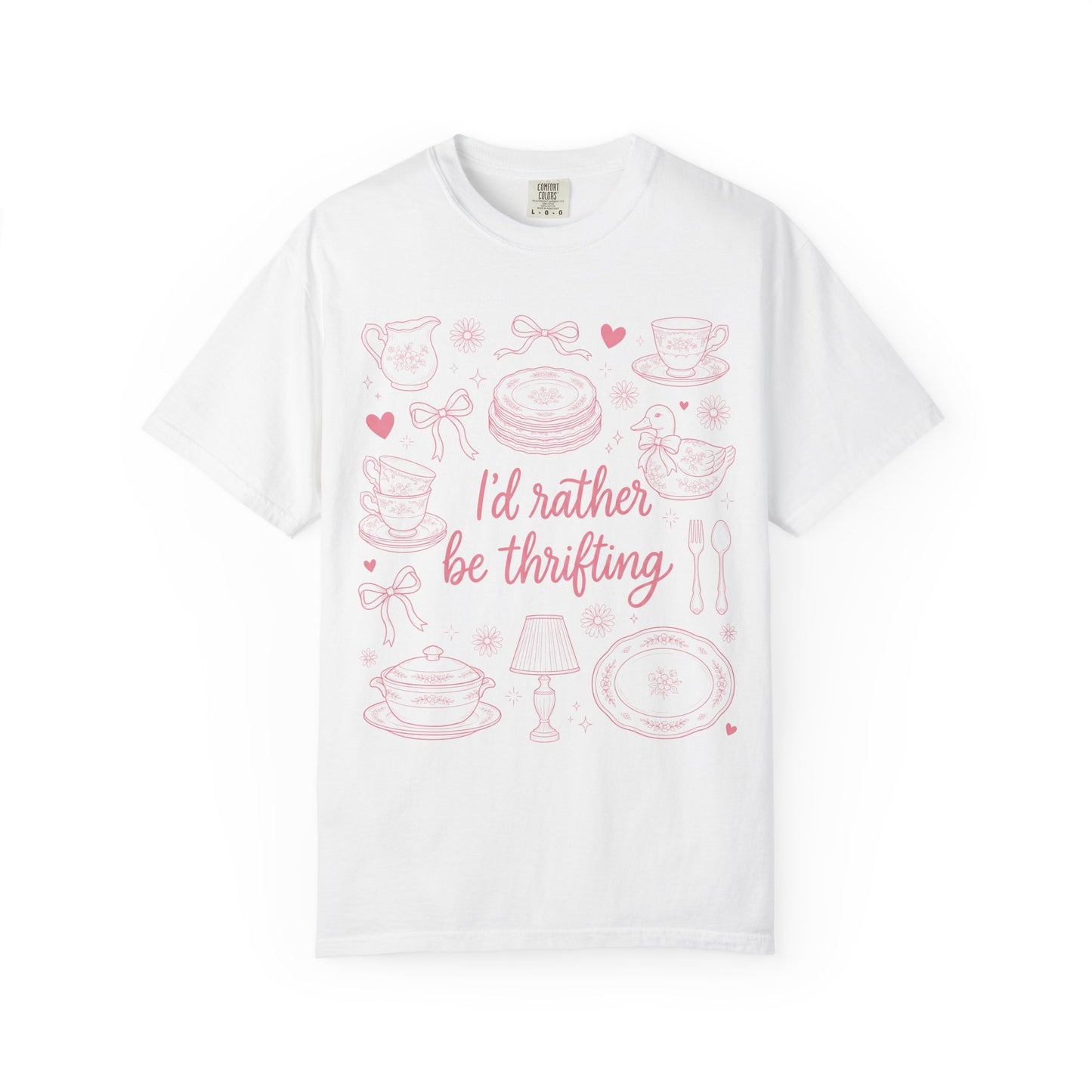Comfort Colors Thrifting Shirt - Pink Bow Cottagecore Antique Lover Tee