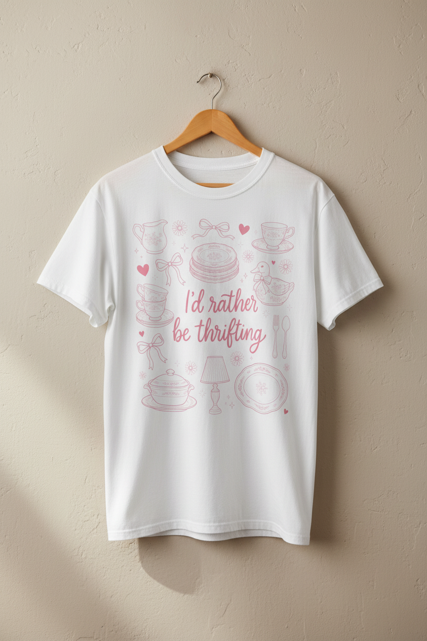 Comfort Colors Thrifting Shirt - Pink Bow Cottagecore Antique Lover Tee