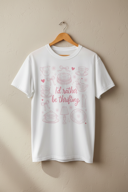 Comfort Colors Thrifting Shirt - Pink Bow Cottagecore Antique Lover Tee