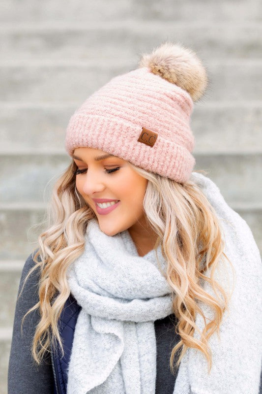CC Ultra Soft Fur Pom Boucle Beanie