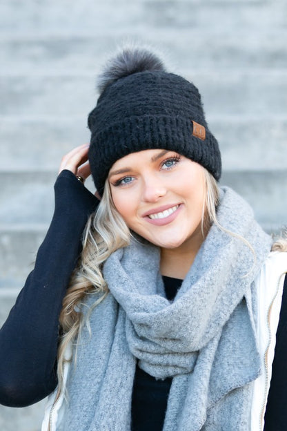 CC Ultra Soft Fur Pom Boucle Beanie