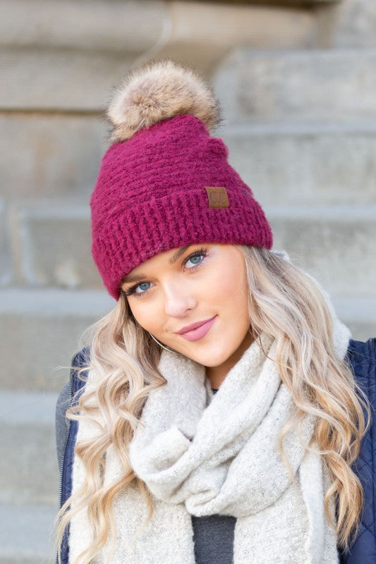 CC Ultra Soft Fur Pom Boucle Beanie