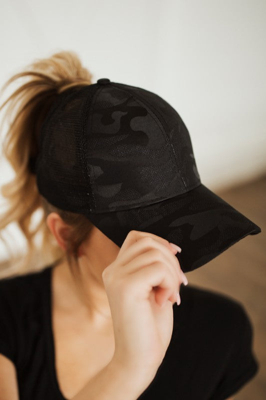 Camo Messy Bun Ponytail Women's Hat Baseball Cap