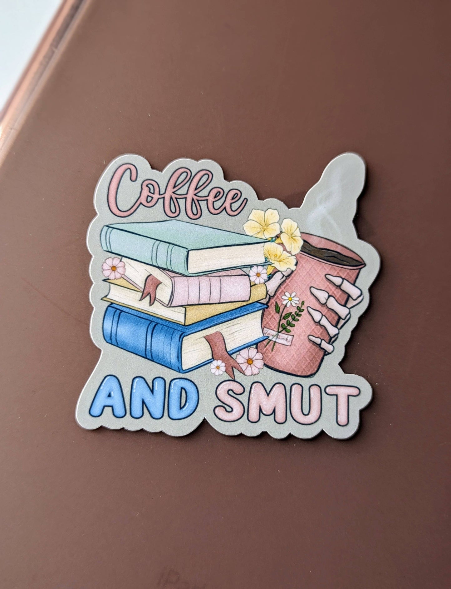 Coffee and Smut Vinyl Sticker | Earth Tone Bookish Sticker | Reader Humor Merch