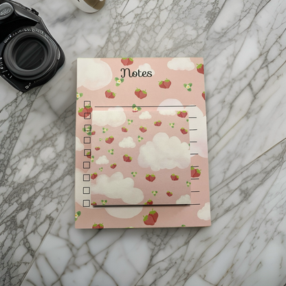 Strawberry Dreams Notepad & Sticky Note Set | Cute Stationery