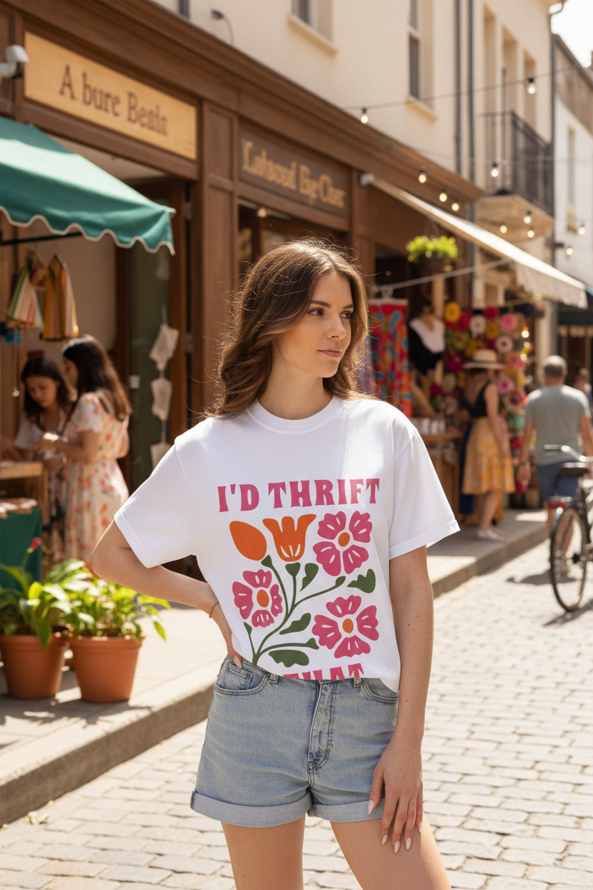 I'd Thrift That T-Shirt | Vintage Floral Thrifting Graphic Tee