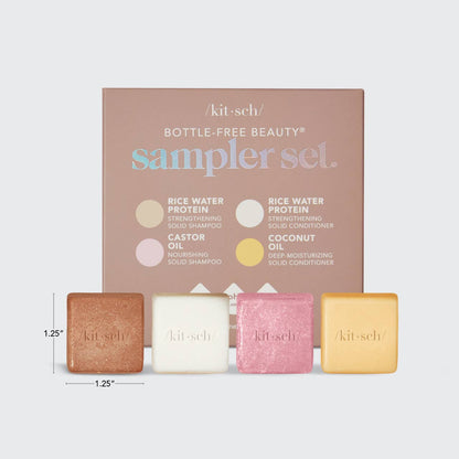 Bottle-Free Beauty 4pc Sampler Set – Rice Water & Castor Oil Shampoo & Conditioner Bars | Plastic-Free, Vegan Hair Care