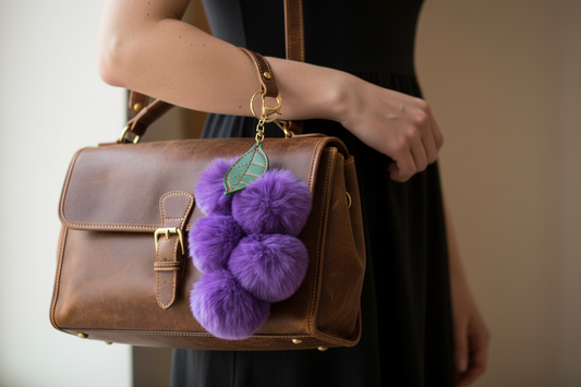 Faux Fur Grapes Bag Charm Key Chain- Purse Accessories