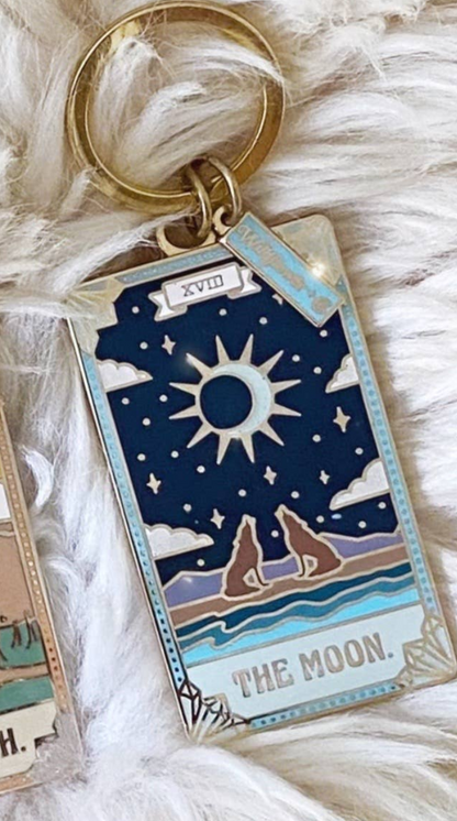 Tarot Card Enamel Keychain – Sun, Moon, Star & Strength
