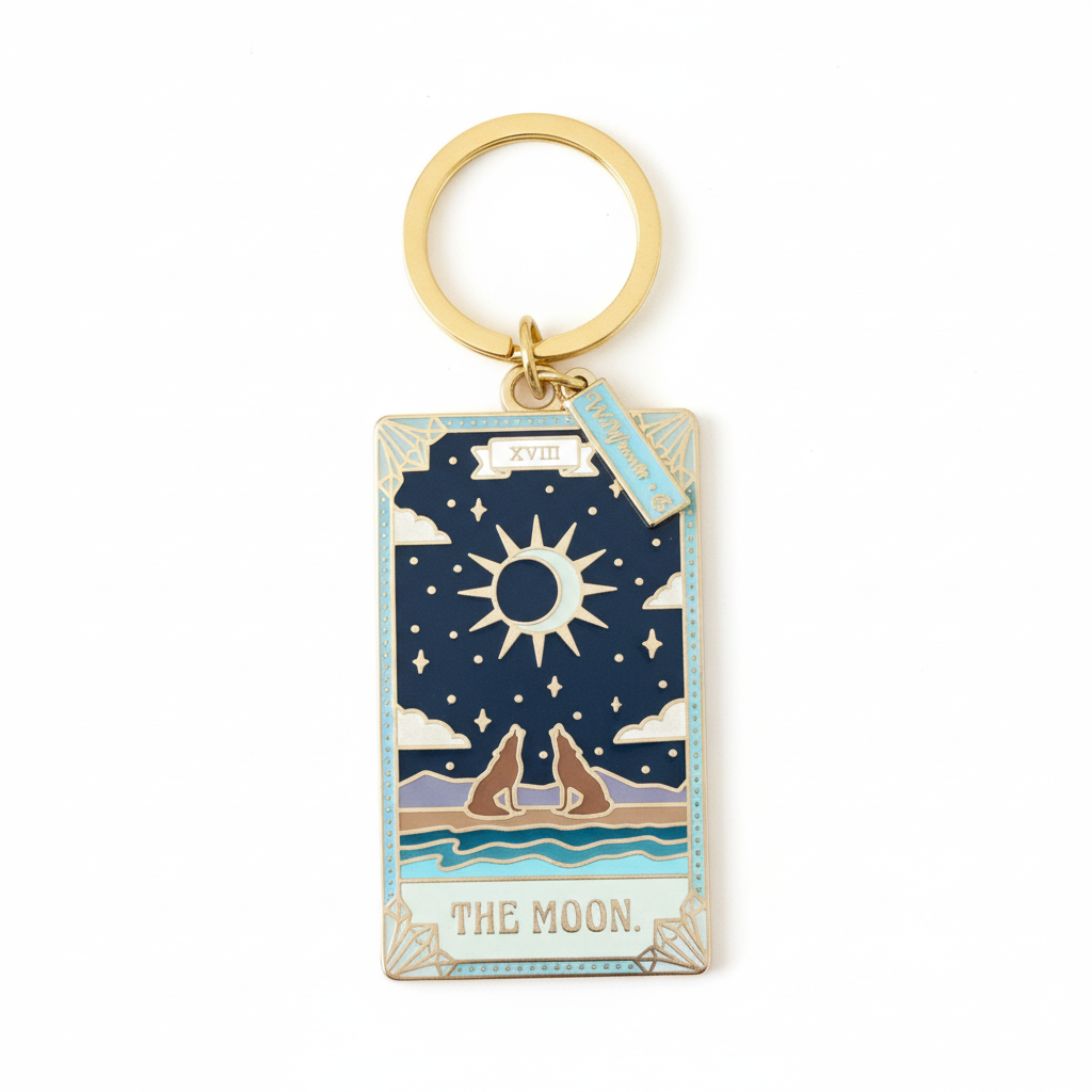 Tarot Card Enamel Keychain – Sun, Moon, Star & Strength
